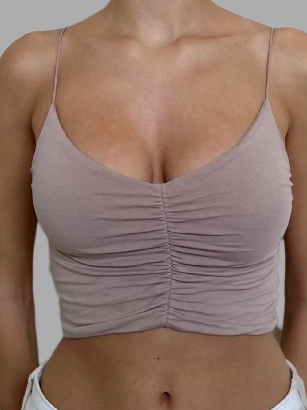 Garage Mauve Ruched Spaghetti Strap Tank Top
